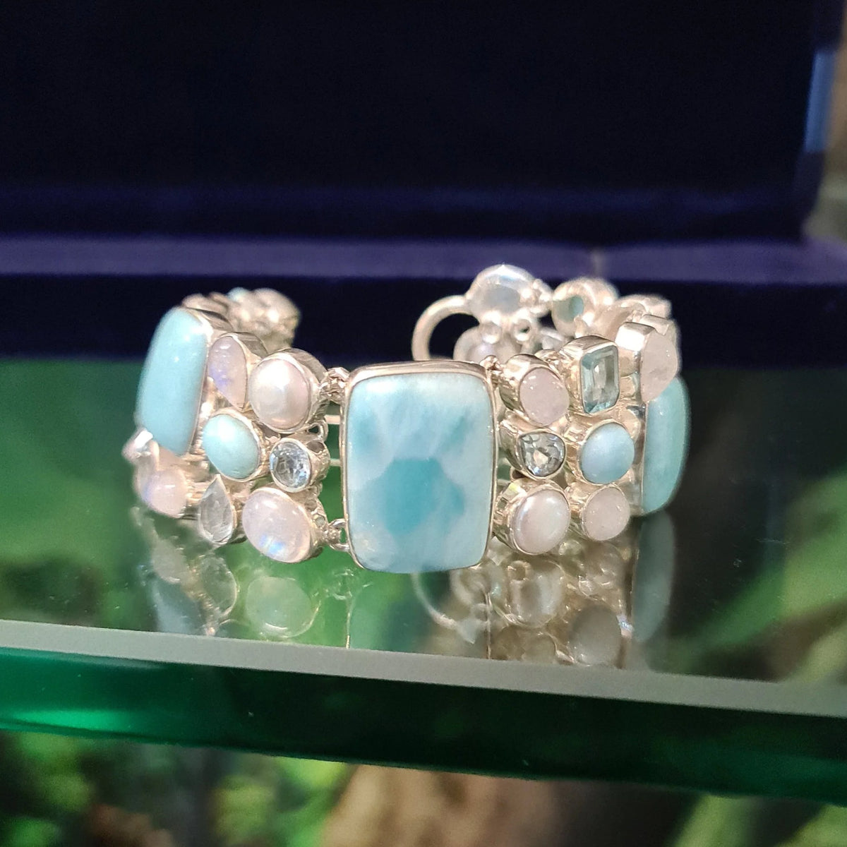 Larimar, Pearl, Moonstone & Topaz Bracelet