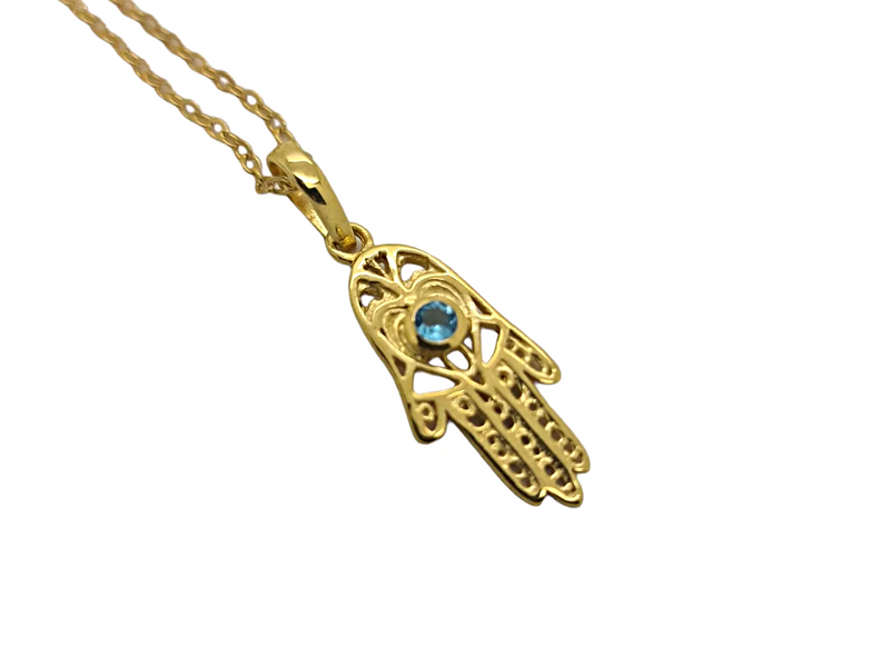 Blue Topaz Hamsa Pendant