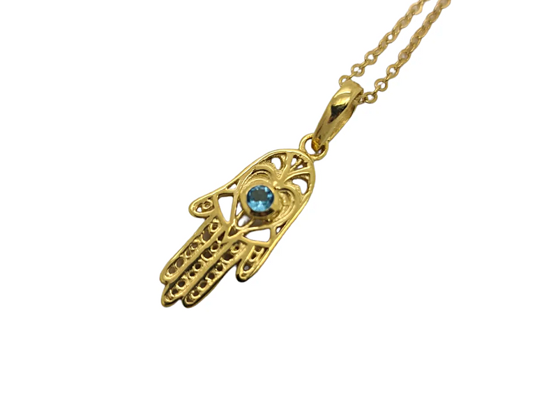 Blue Topaz Hamsa Pendant