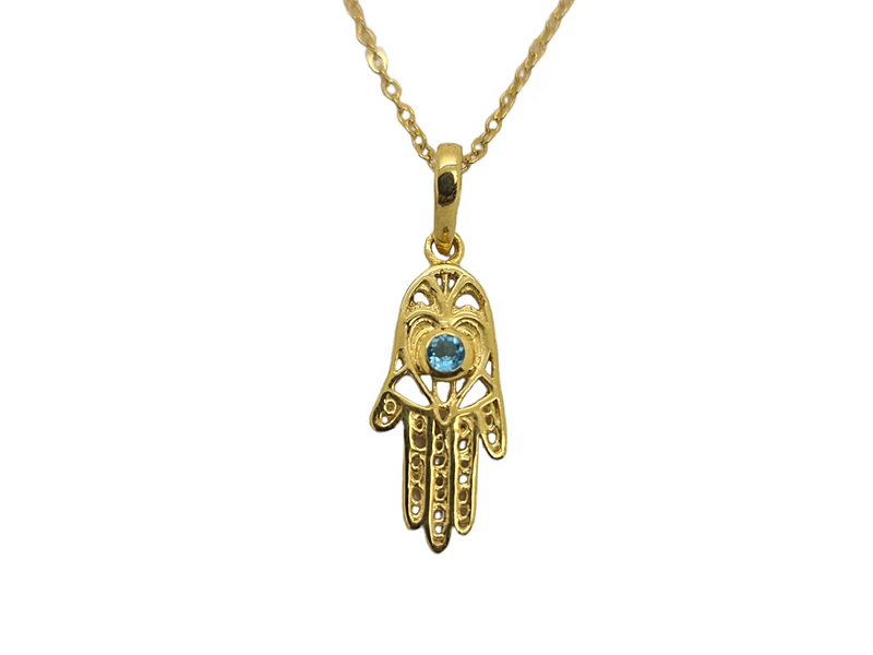 Blue Topaz Hamsa Pendant