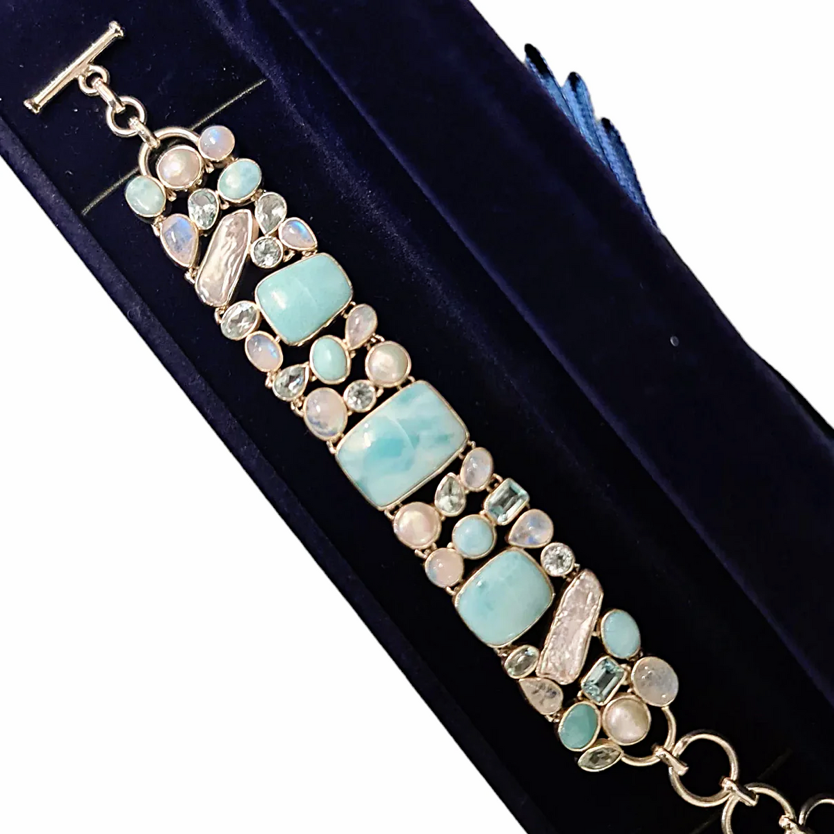 Larimar, Pearl, Moonstone & Topaz Bracelet