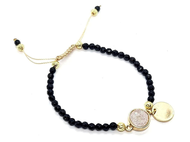 Druzy Aura Quartz & Onyx Macrame Bracelet