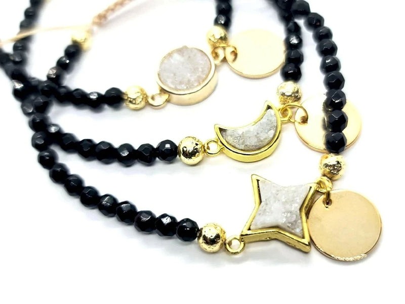Druzy Aura Quartz & Onyx Macrame Bracelet