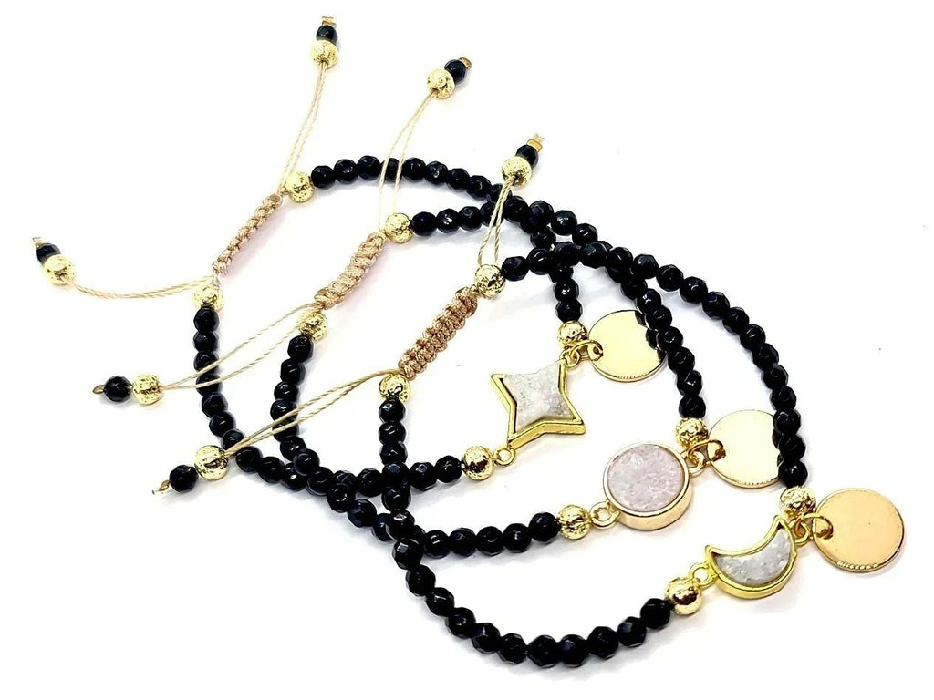 Druzy Aura Quartz & Onyx Macrame Bracelet