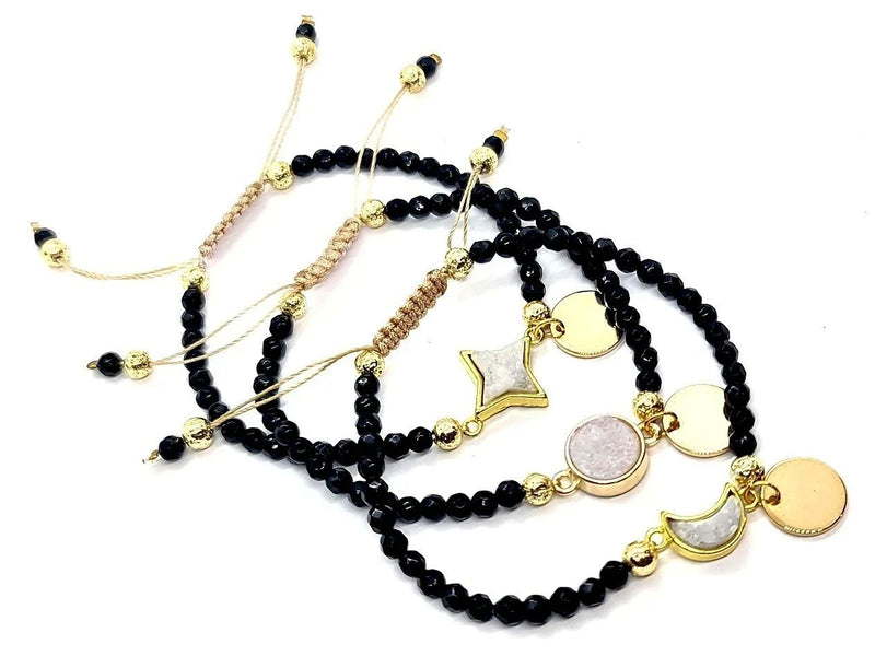 Druzy Aura Quartz & Onyx Macrame Bracelet