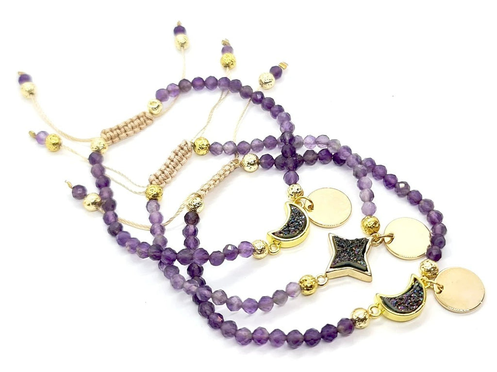 Druzy Aura Quartz & Amethyst Macrame Bracelet