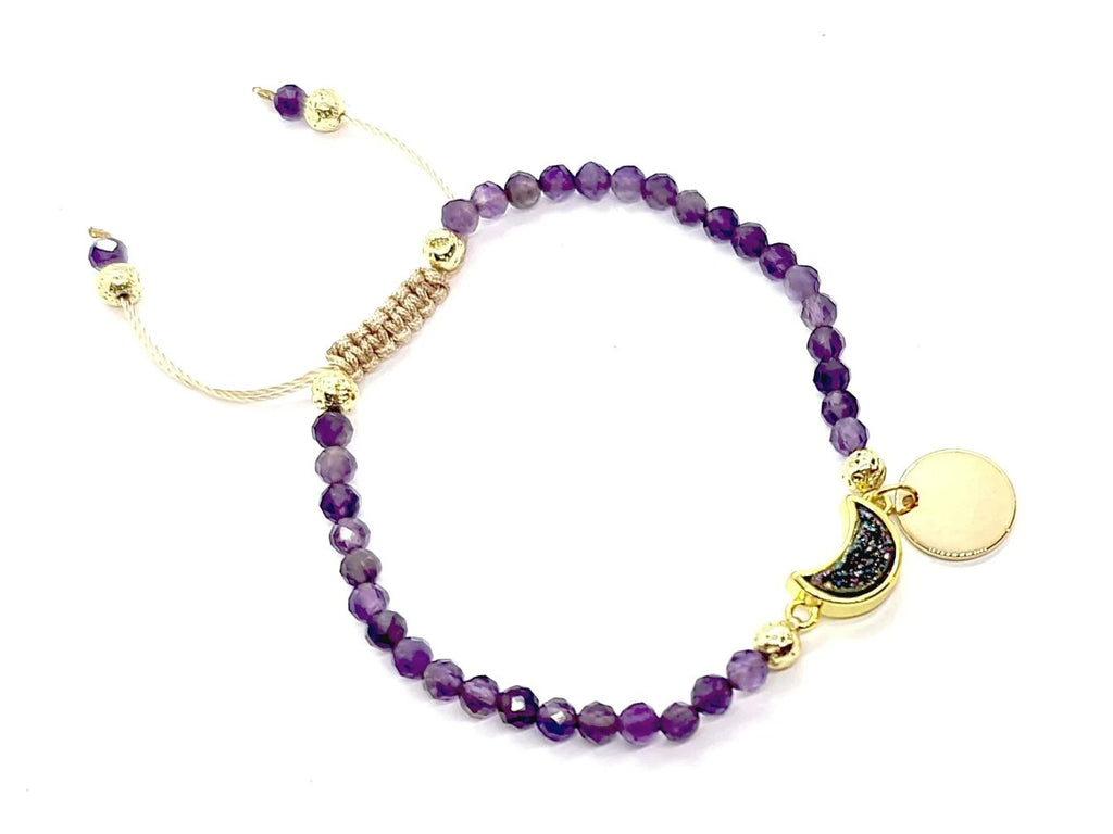 Druzy Aura Quartz & Amethyst Macrame Bracelet