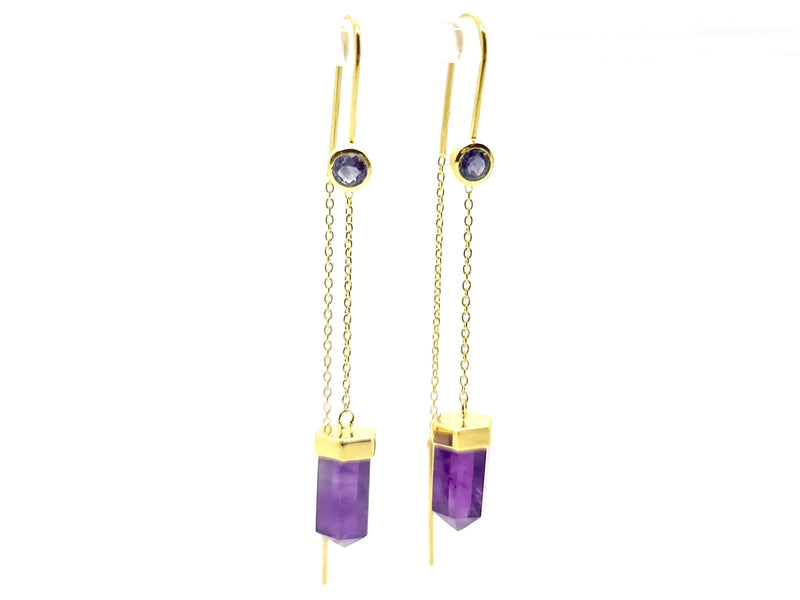 Iolite & Amethyst Thread Earrings