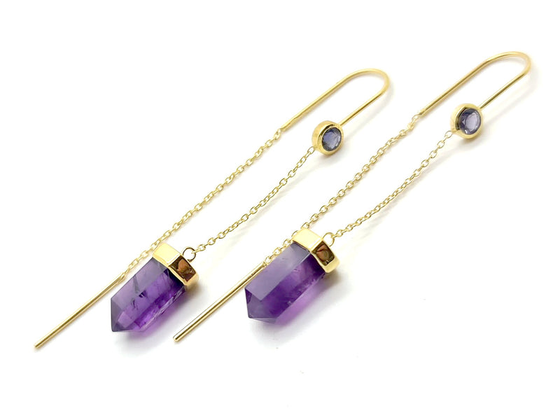 Iolite & Amethyst Thread Earrings